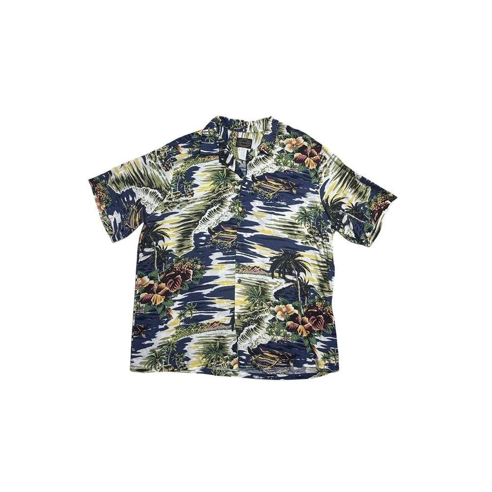 Hawaiian Reserve Collection Shirt Mens XL Blue Floral Short Sleeve Button Front